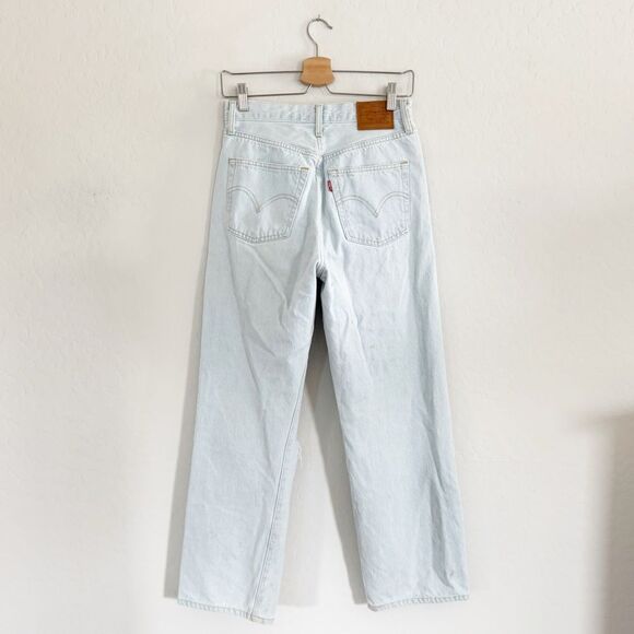 Levi’s Premium Ribcage Straight Ankle Light Wash High Rise Distressed Jeans - Picture 4 of 12